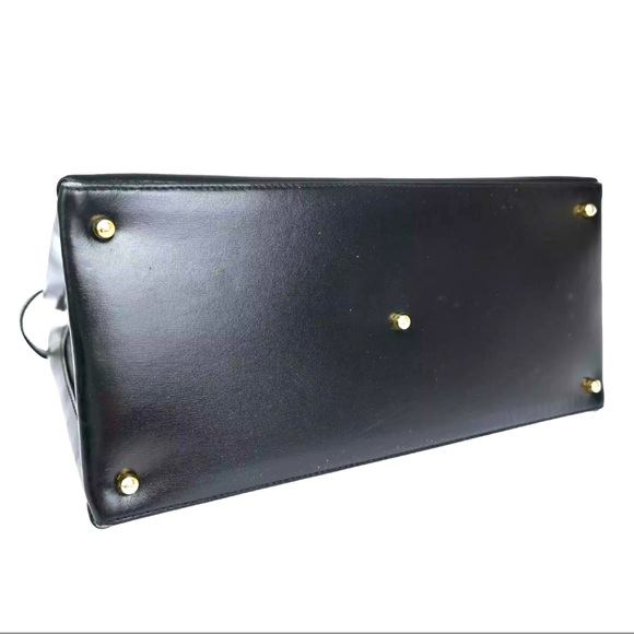 GUCCI Logo Tote Hand Bag  Leather Black Gold Made In Italy Vintage 💕💕 - Picture 6 of 12